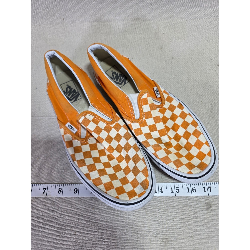 Vans Classic Slip-On Checkerboard Orange White Mens 10.5 Womens 12 Sneaker